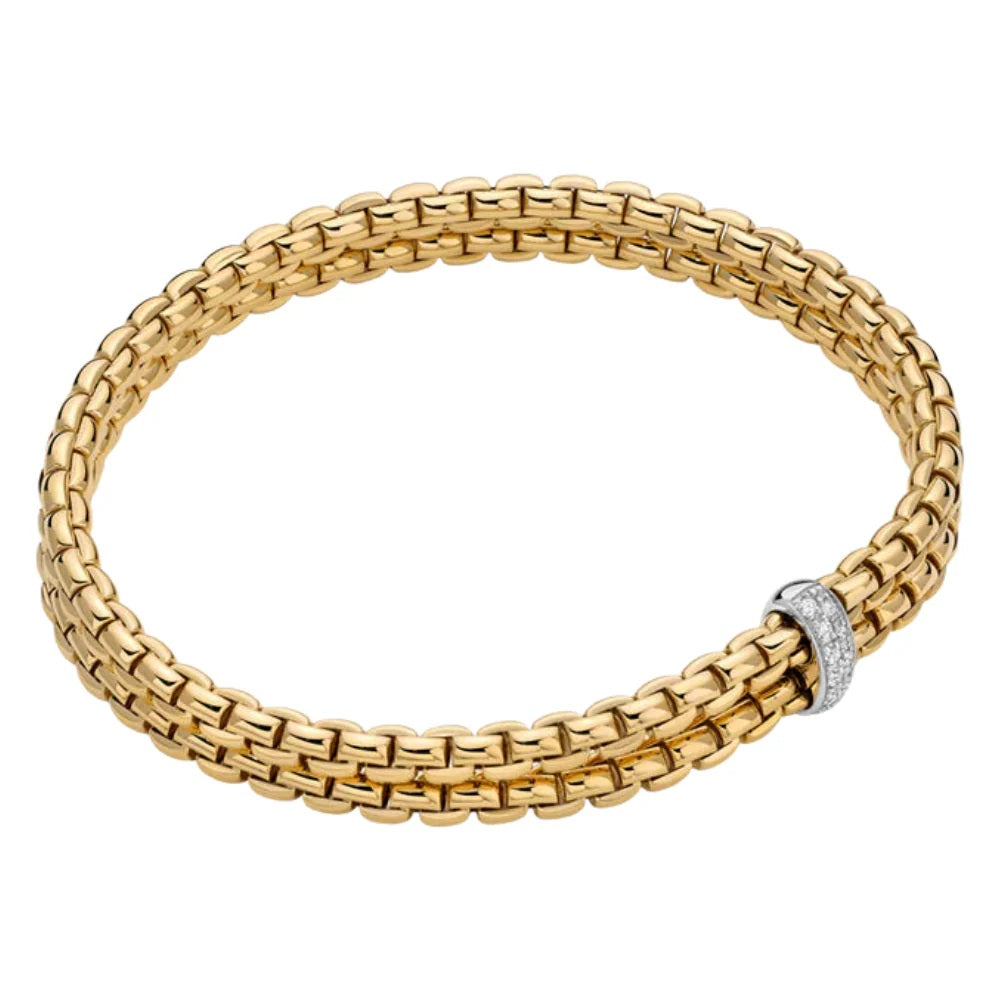 FOPE 18K YELLOW GOLD EKA FLEX'IT BRACELET WITH DIAMONDS 0.10CT SIZE MEDIUM