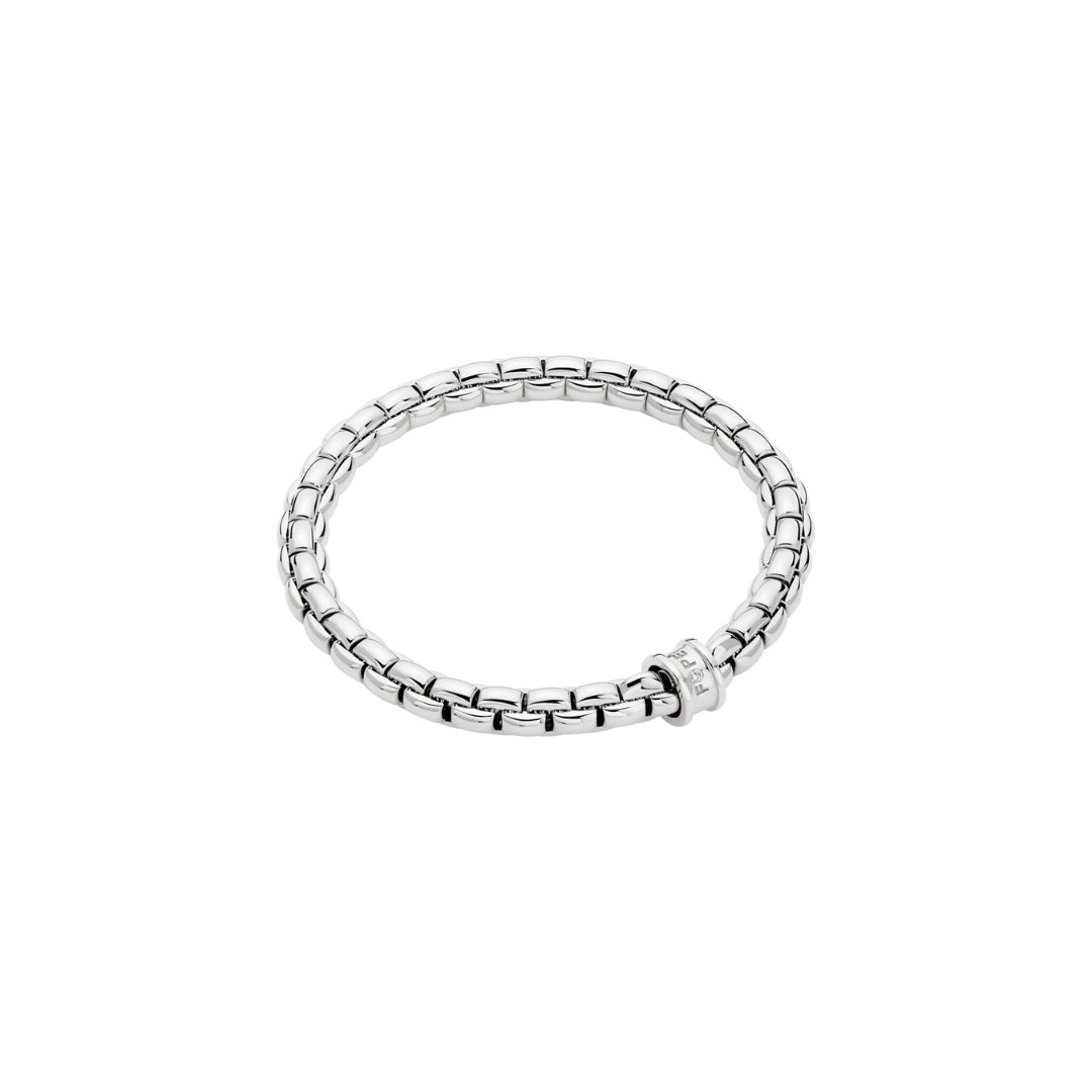 FOPE 18K WHITE ITALIAN GOLD 0.02 CT DIAMOND RONDEL EKA FLEX'IT BRACELET, SIZE MEDIUM