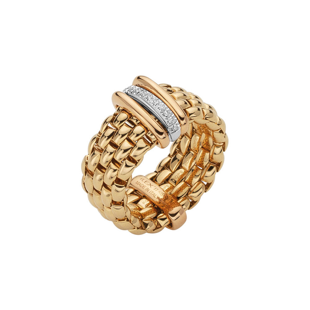 FOPE 18K YELLOW GOLD PANORAMA RING WITH DIAMONDS 0.08CT, SIZE MEDIUM
