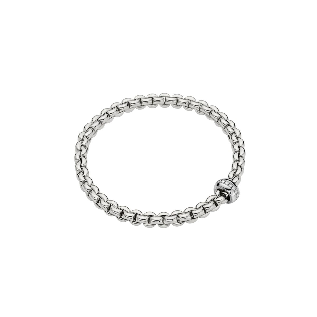 FOPE 18K WHITE GOLD EKA FLEX'IT BRACELET WITH DIAMOND RONDEL 0.15CT, SIZE SMALL