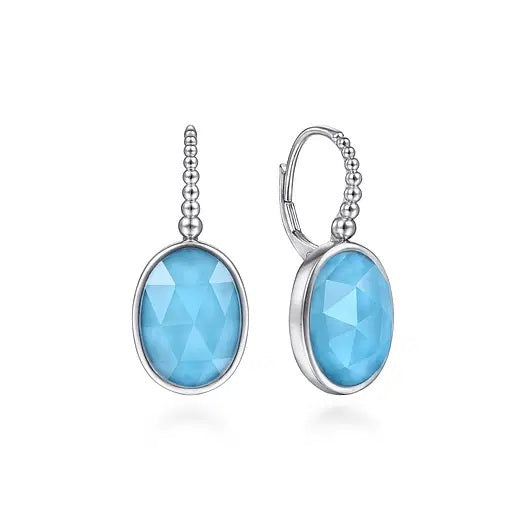 GABRIEL & CO. 925 STERLING SILVER BUJUKAN ROCK CRYSTAL AND TURQUOISE DROP EARRINGS.