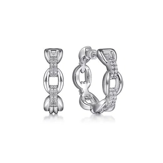 GABRIEL & CO STERLING SILVER WHITE SAPPHIRE BUJUKAN LINK CHAIN EARRINGS.