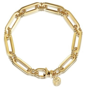 GABRIEL & CO 14K YELLOW GOLD CASTED BUJUKAN BALL LINK AND HOLLOW PAPERCLIP LINK CHAIN BRACELET.