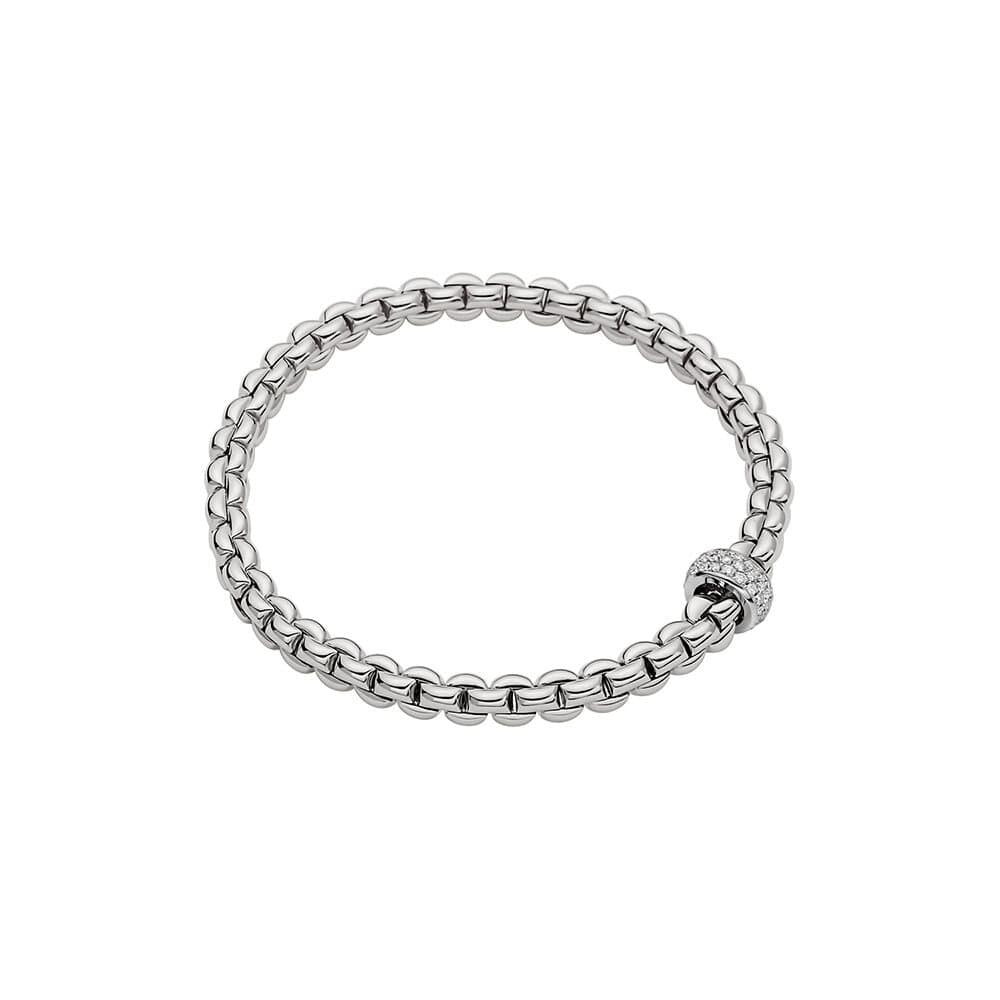 FOPE 18K WHITE GOLD EKA FLEX'IT BRACELET WITH DIAMOND RONDEL 0.37CT TW, SIZE MEDIUM