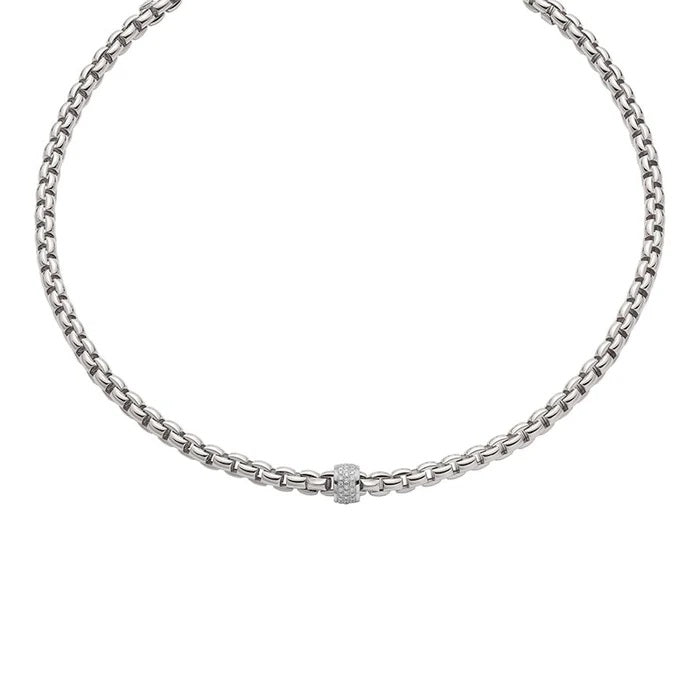 FOPE 18K WHITE GOLD EKA NECKLACE DIAMOND RONDEL 0.53CT TW.