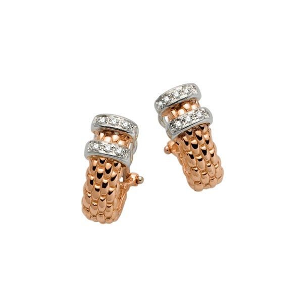 FOPE 18K ROSE AND WHITE GOLD SOLO EARRINGS 0.11CT TW WITH OMEGA BACK CLOSURES