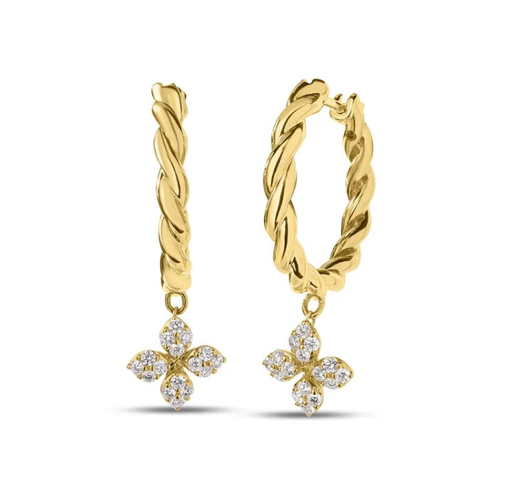 ROBERTO COIN 18K YELLOW GOLD LOVE IN VERONA DIAMOND TWIST HOOP EARRINGS 0.27CT TW GH/SI