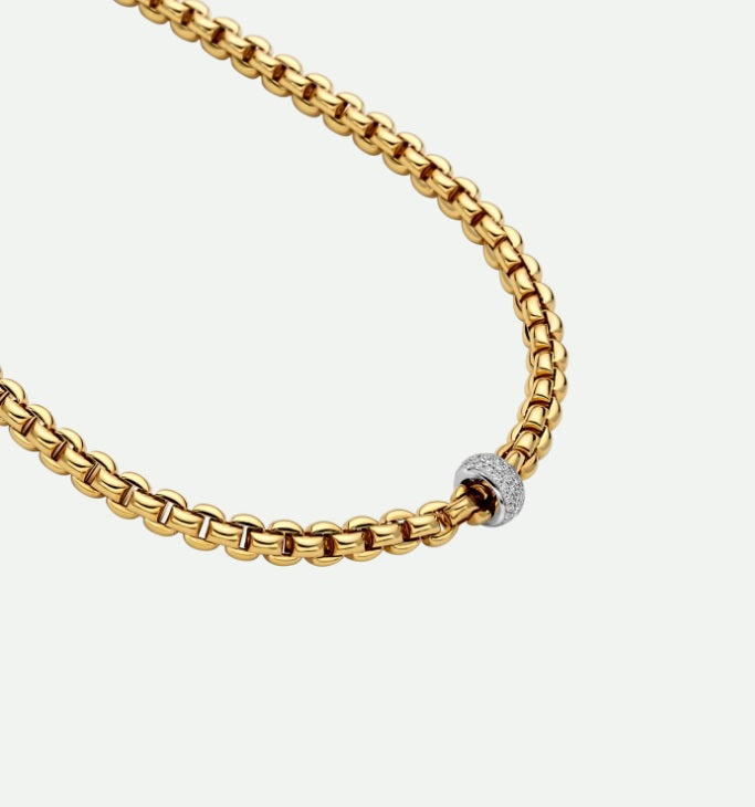 FOPE 18K YELLOW GOLD 18 INCH EKA NECKLACE WITH DIAMOND RONDEL MEASURING 0.37 TOTAL CARAT WEIGHT