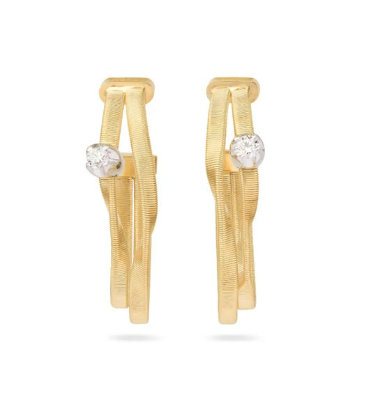 MARCO BICEGO MARRAKECH 18K YELLOW GOLD TWO STRAND EARRINGS WITH DIAMONDS 0.20 TW