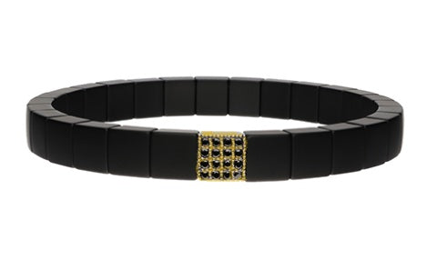 ROBERTO DEMEGILO SCACCO BLACK MATTE CERAMIC BRACELET HAVING ONE 18K YELLOW GOLD SQUARE BLACK DIAMOND STATION,0.18TW