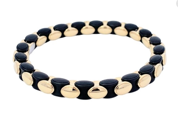 ROBERTO DEMEGILO ANACONDINO BLACK MATTE CERAMIC BRACELET ALTERNATING 18K YELLOW OVERLAY BUTTONS