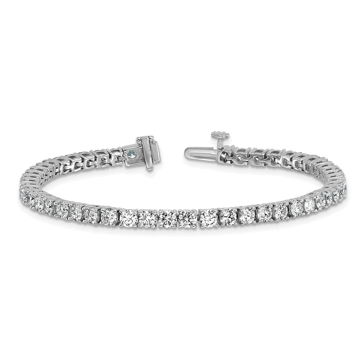 14K WHITE GOLD LINE TENNIS BRACELET SET WITH LAB GROWN ROUND BRILLIANT CUT DIAMONDS HAVING A TOTAL WEIGHT OF 7.28 CARATS FG/VS-SI