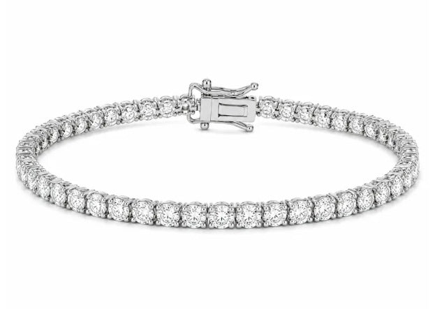 14K WHITE GOLD LINE TENNIS BRACELET SET WITH LAB GROWN ROUND BRILLIANT CUT DIAMONDS HAVING A TOTAL WEIGHT OF 5.01 CARATS FG/VS-SI.