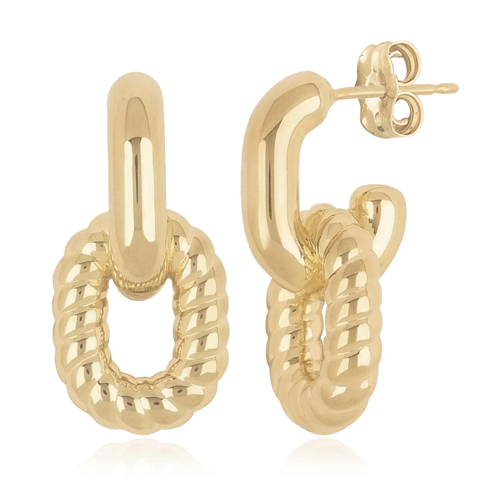 CARLA 14K YELLOW GOLD SMALL OVAL DOUBLE LINK TWIST EARRINGS