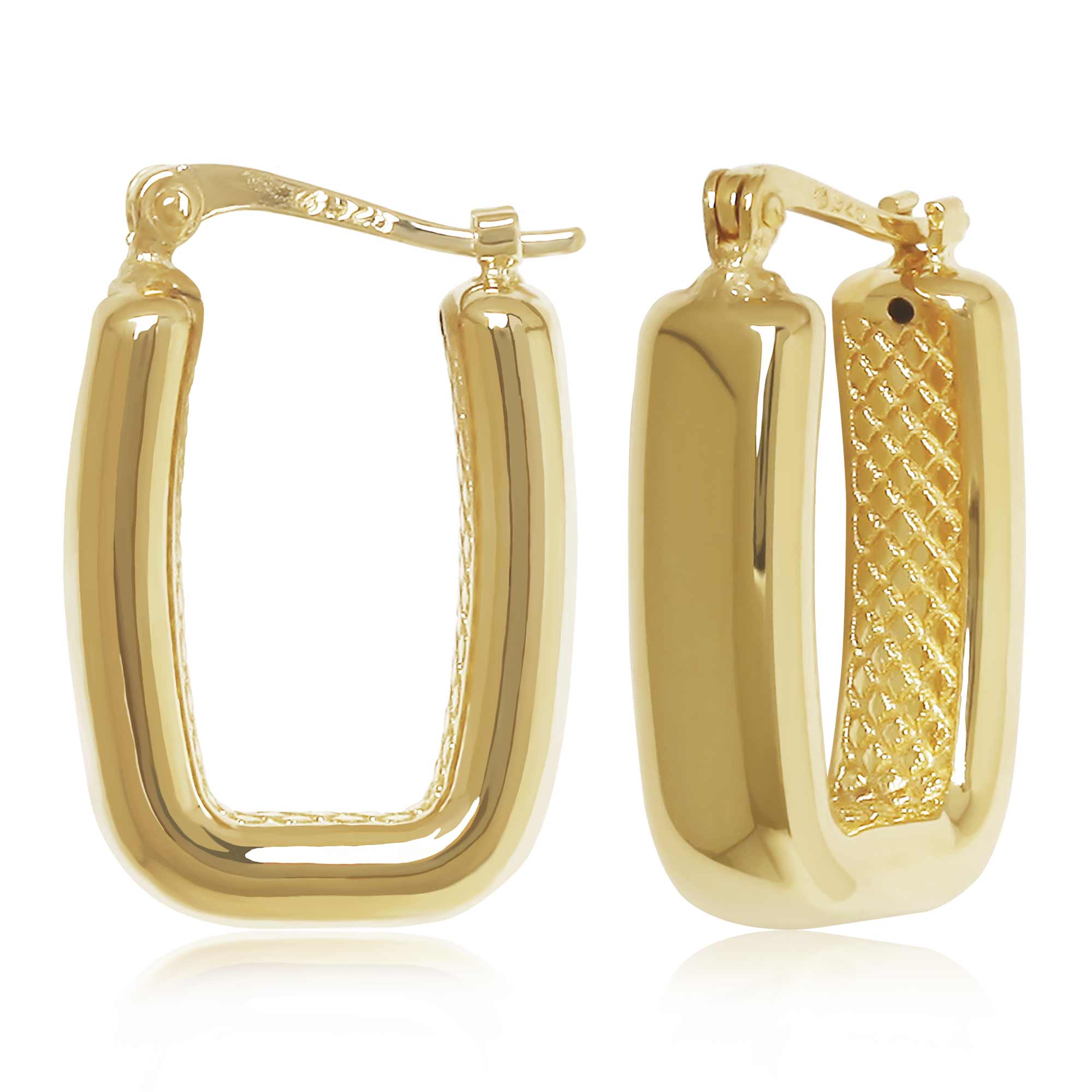 CARLA 14K YELLOW GOLD RECTANGULAR HOOP S/D EARRINGS