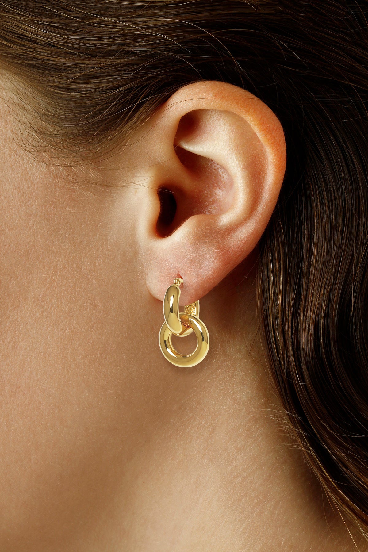 CARLA 14K YELLOW GOLD CHUBBY DONUT DROP HOOP EARRINGS