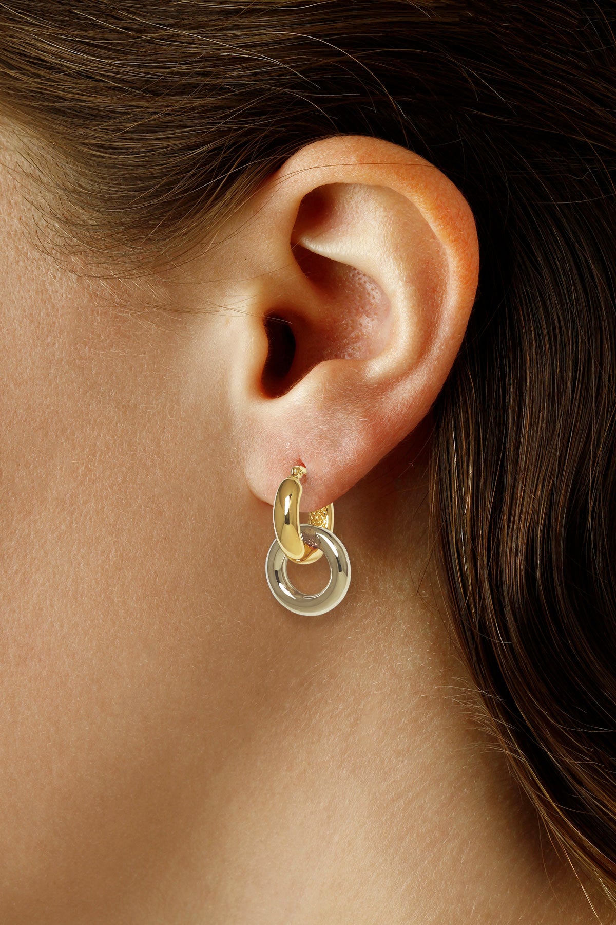 CARLA 14K YELLOW AND WHITE GOLD CHUBBY DONUT DROP HOOP EARRINGS.