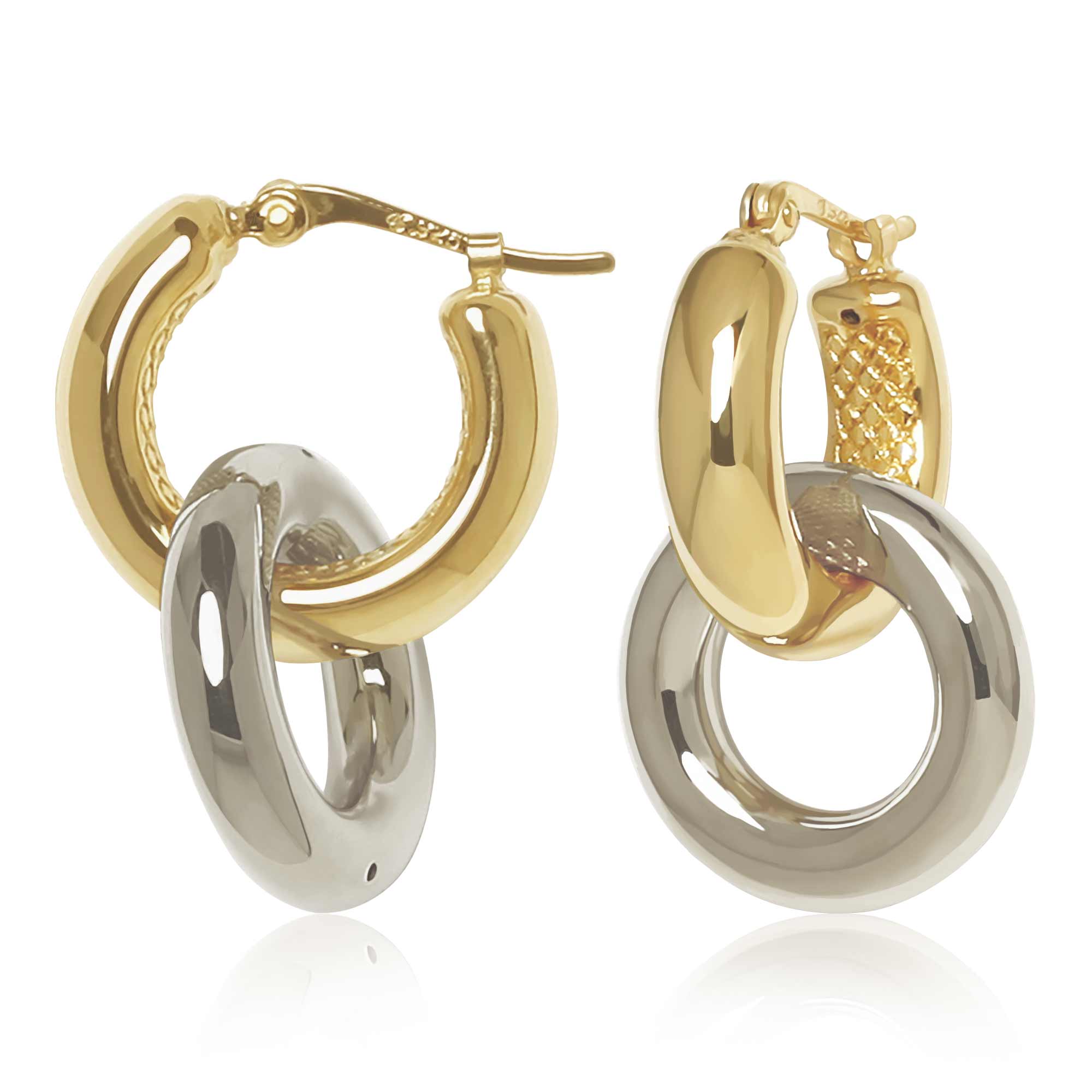 CARLA 14K YELLOW AND WHITE GOLD CHUBBY DONUT DROP HOOP EARRINGS
