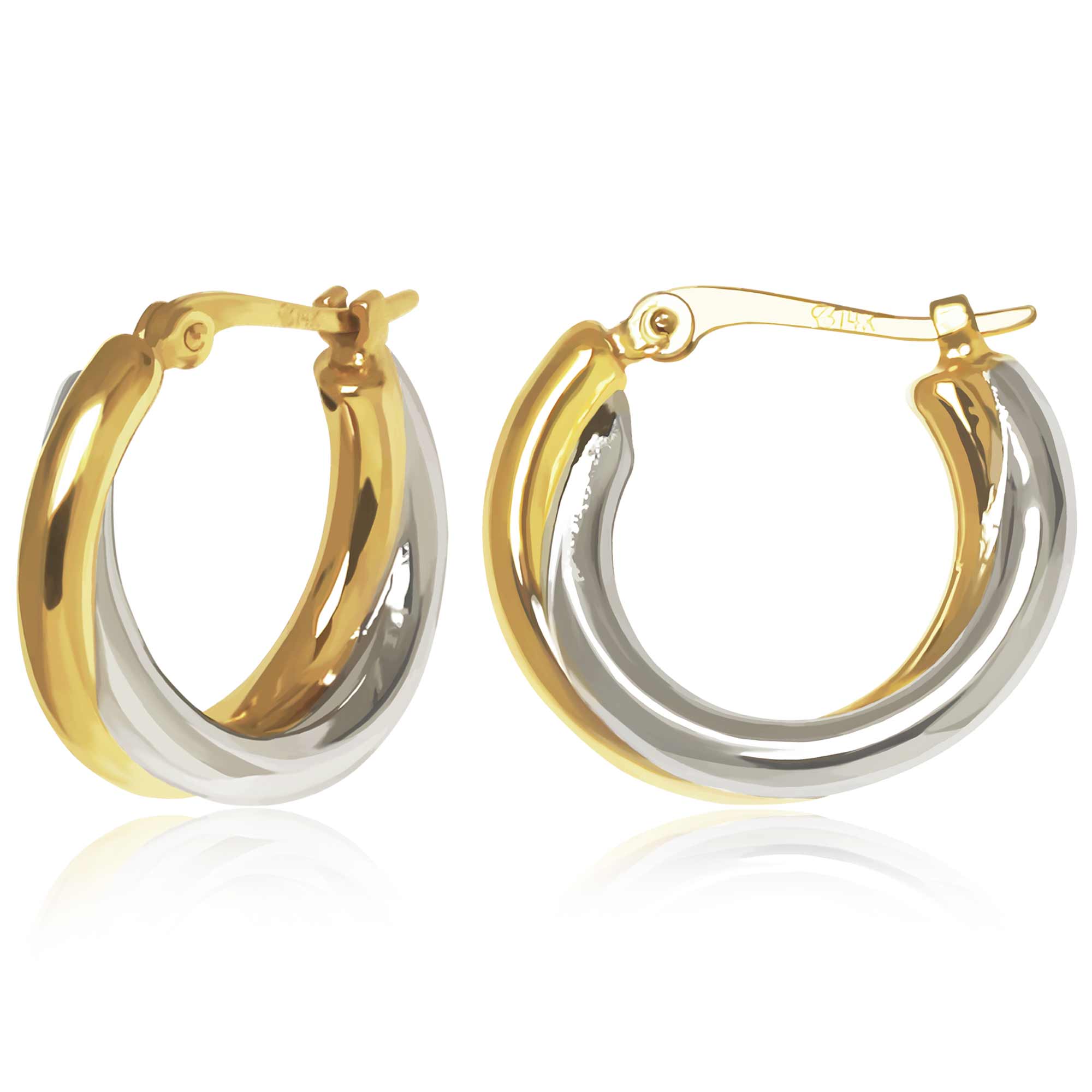 CARLA 14K YELLOW AND WHITE GOLD DOUBLE HOOP EARRINGS.