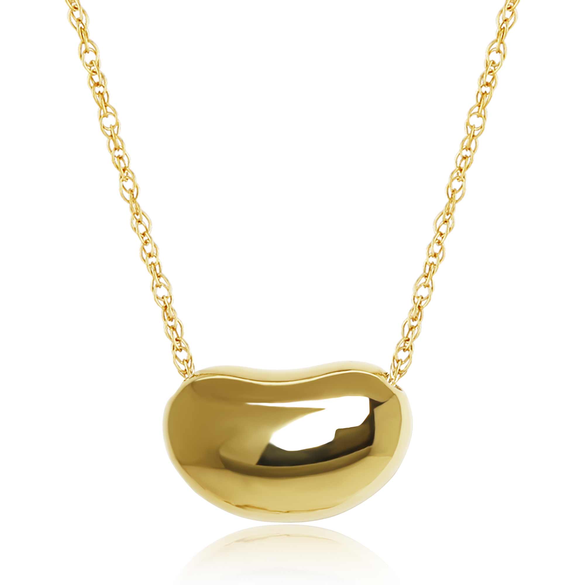 CARLA 14K YELLOW GOLD BEAN PENDANT ON AN 18 INCH ROPE CHAIN