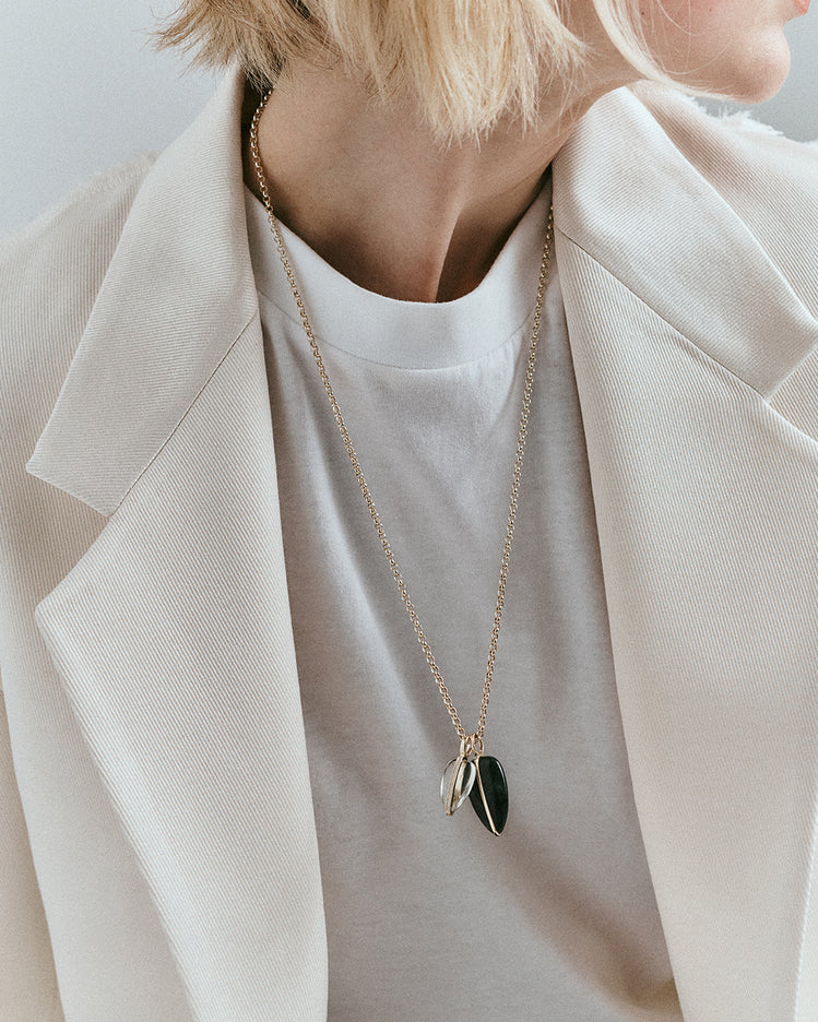 BY PARIAH LARGE PEBBLE PENDANT 14K RECYCLED YELLOW GOLD, GREEN MOSS AGATE