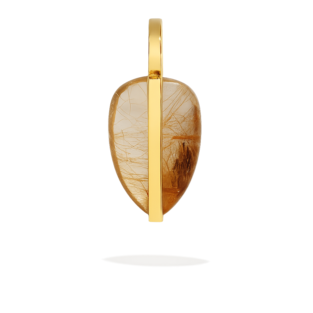 BY PARIAH SMALL PEBBLE PENDANT 14K RECYCLED YELLOW GOLD, RUTILATED QUARTZ