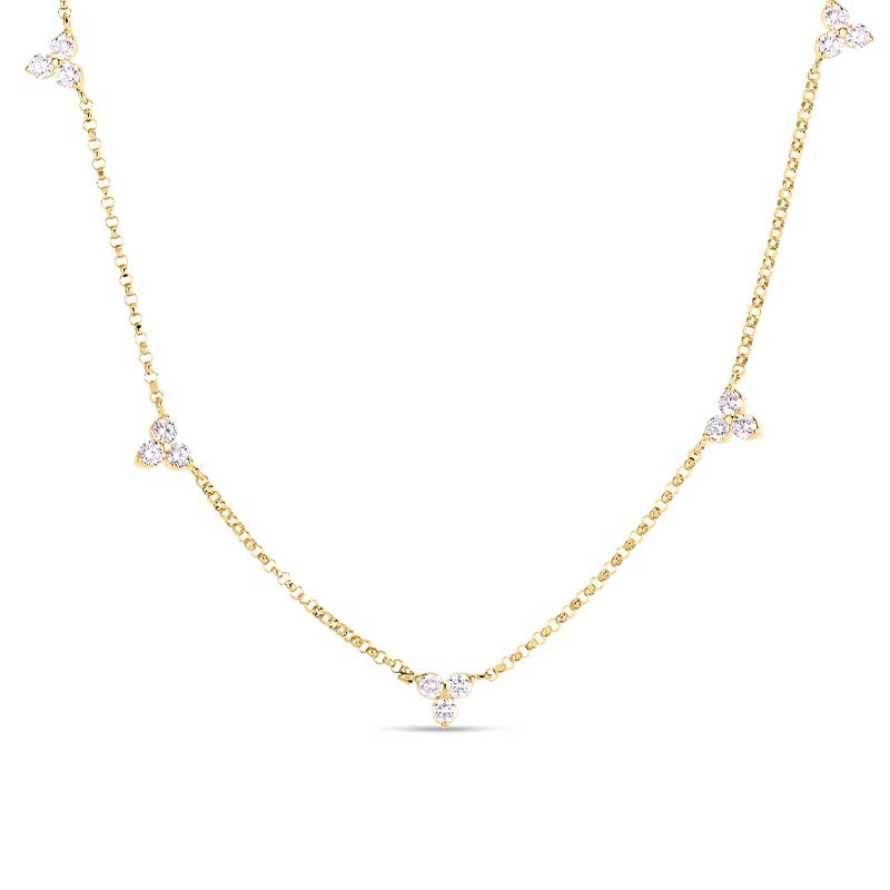 Roberto Coin 18K Yellow Diamond By the Inch Flower Five Station Necklace 0.45TW