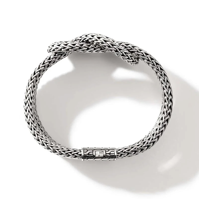 JOHN HARDY STERLING SILVER 6.5MM DOUBLE CHAIN LOVE KNOT BRACELET WITH PUSHER CLASP; SIZE MEDIUM