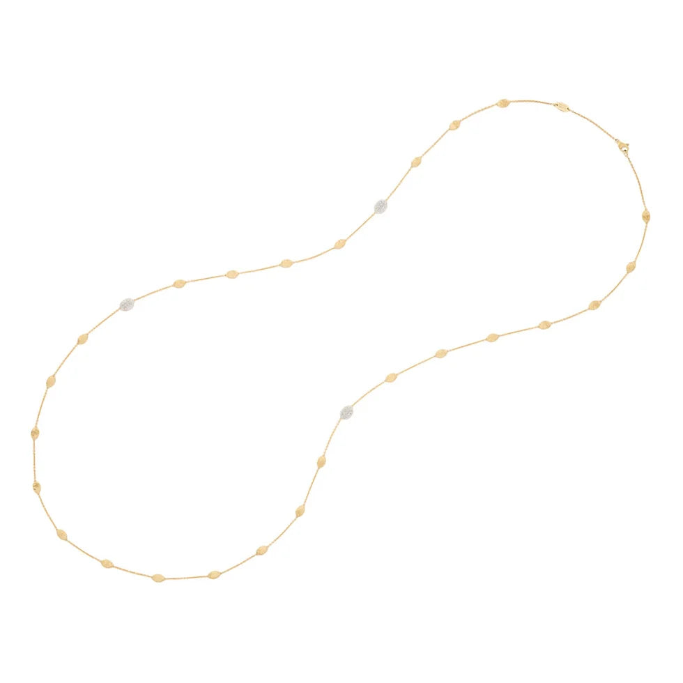 MARCO BICEGO SIVIGLIA 18K YELLOW AND WHITE GOLD 36 INCH SMALL BEAN LONG NECKLACE WITH DIAMOND ACCENTS 0.52TW