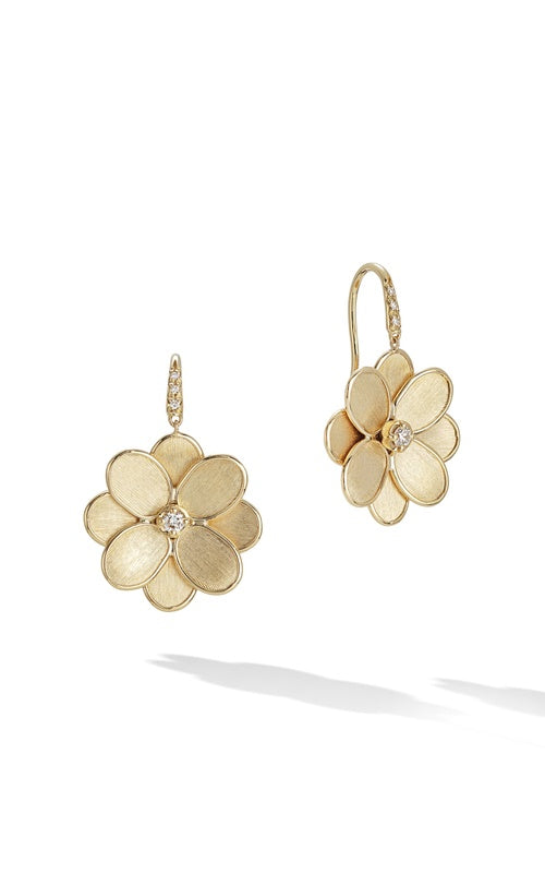 MARCO BICEGO PETALI 18K YELLOW GOLD FLOWER EARRINGS SET WITH A ROUND DIAMONDS 0.19TW