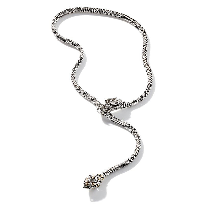 JOHN HARDY WOMENS NAGA STERLING SILVER AND 18K YELLOW GOLD DRAGON NECKLACE - SIZE 20