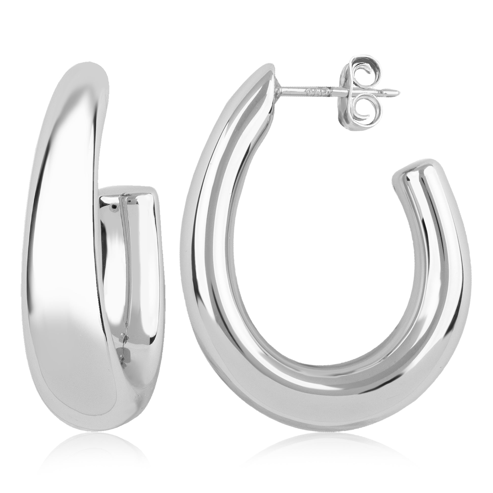 CARLA STERLING SILVER "J" SHAPE HOOP EARRINGS WITH POST BACK
