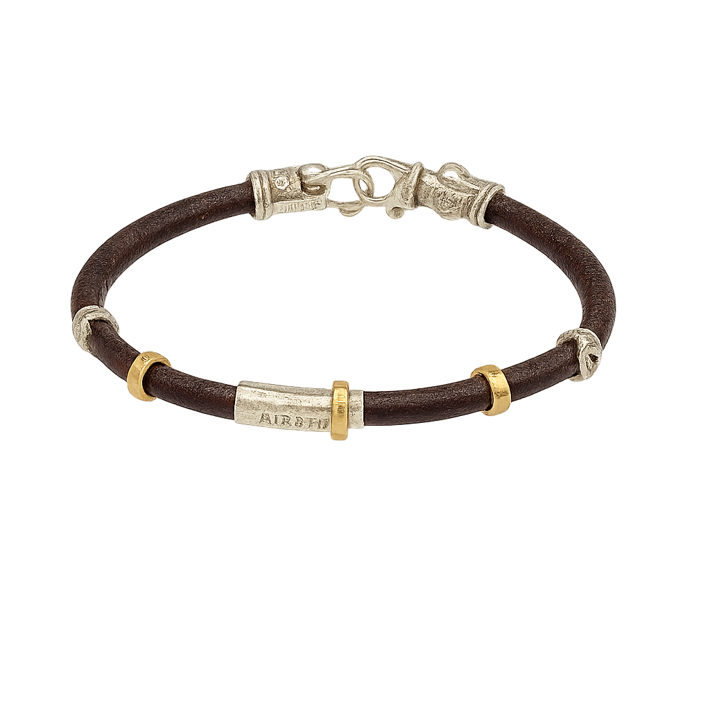 5MM LEATHER BRACELET WITH 18K HANDMADE GOLD AND SILVER ELEMENTS