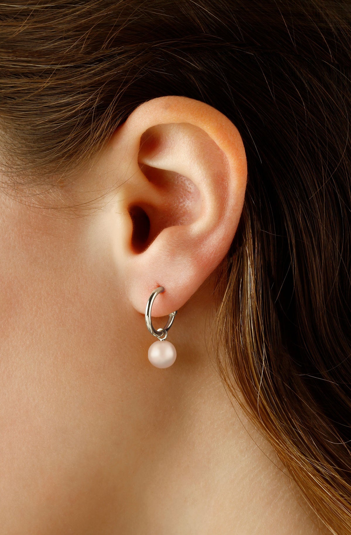 CARLA STERLING SILVER 1.5X15MM HOOPS WITH 6MM FRESHWATER PEARL HANGERS