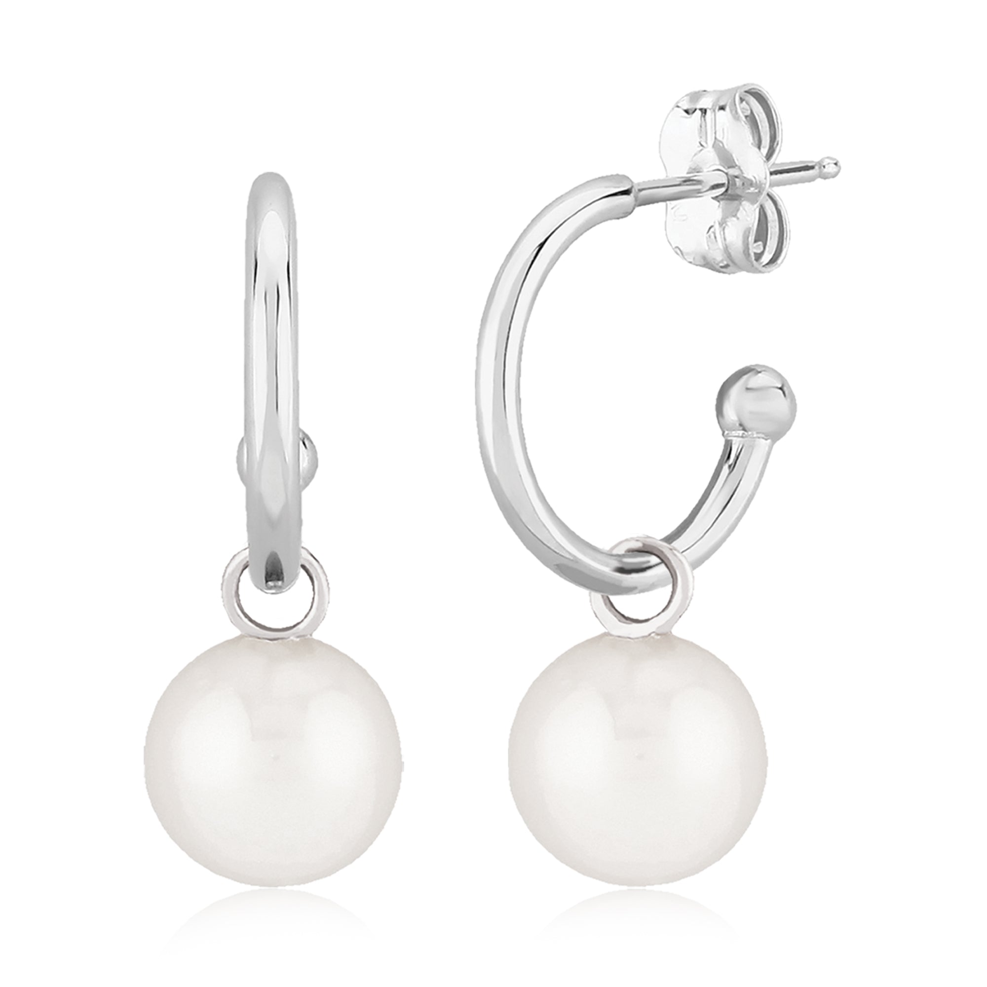 CARLA STERLING SILVER 1.5X15MM HOOPS WITH 6MM FRESHWATER PEARL HANGERS.