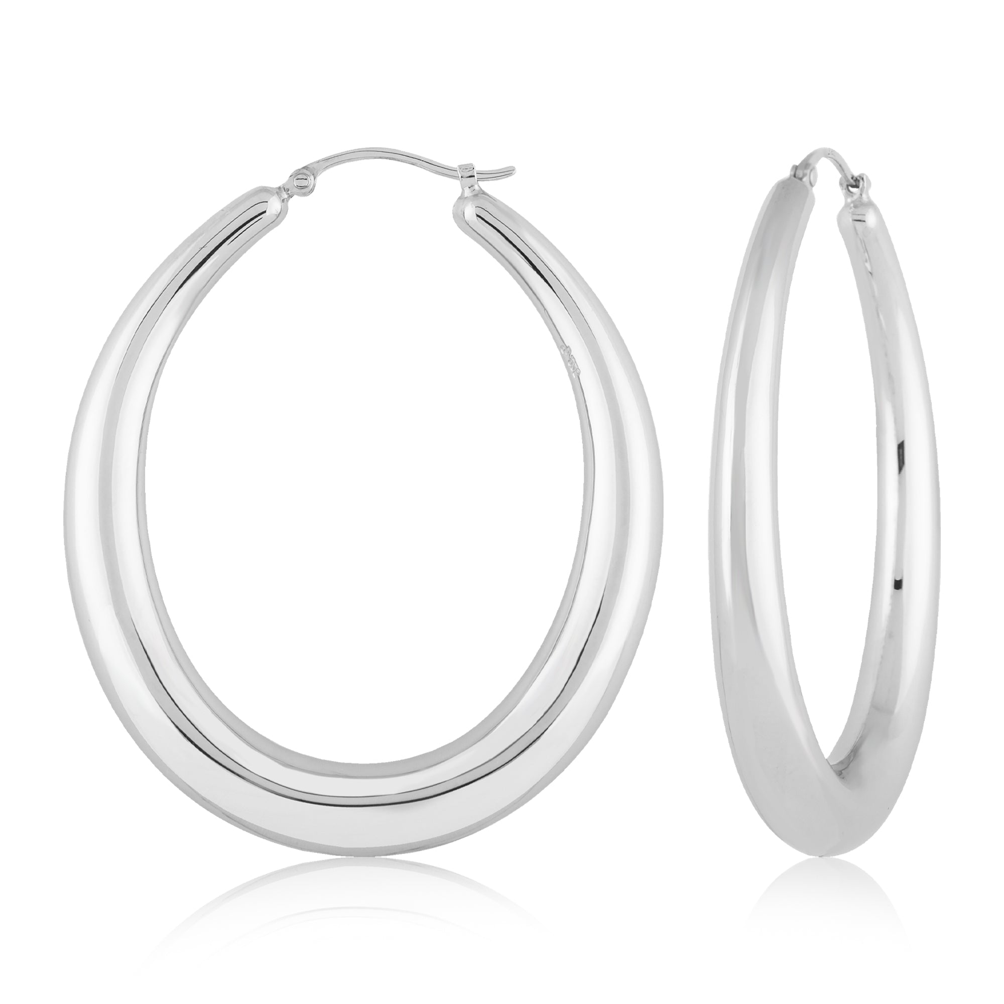 CARLA STERLING SILVER LARGE OVAL HOOP EARRINGS.