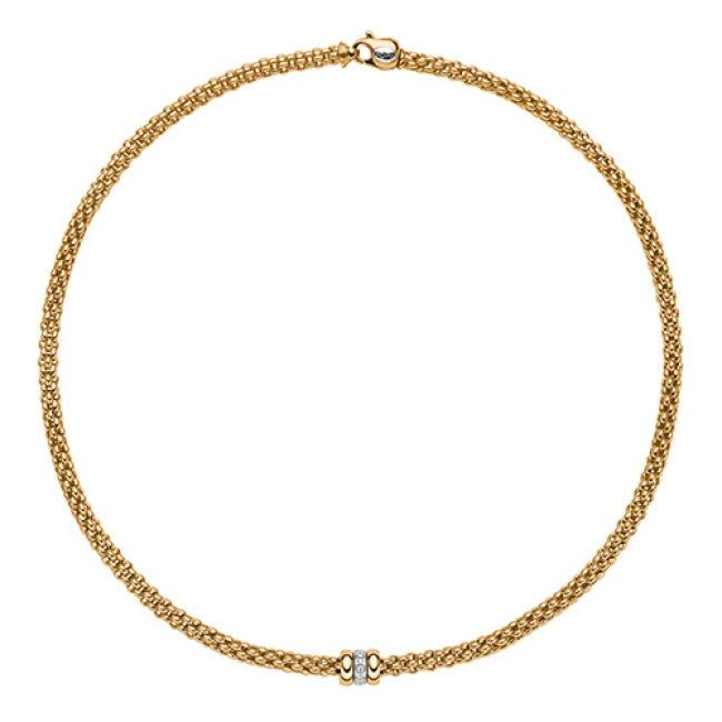 FOPE 18K YELLOW GOLD SOLO 17 INCH NECKLACE WITH DIAMOND RONDEL MEASURING 0.10 TOTAL CARAT WEIGHT