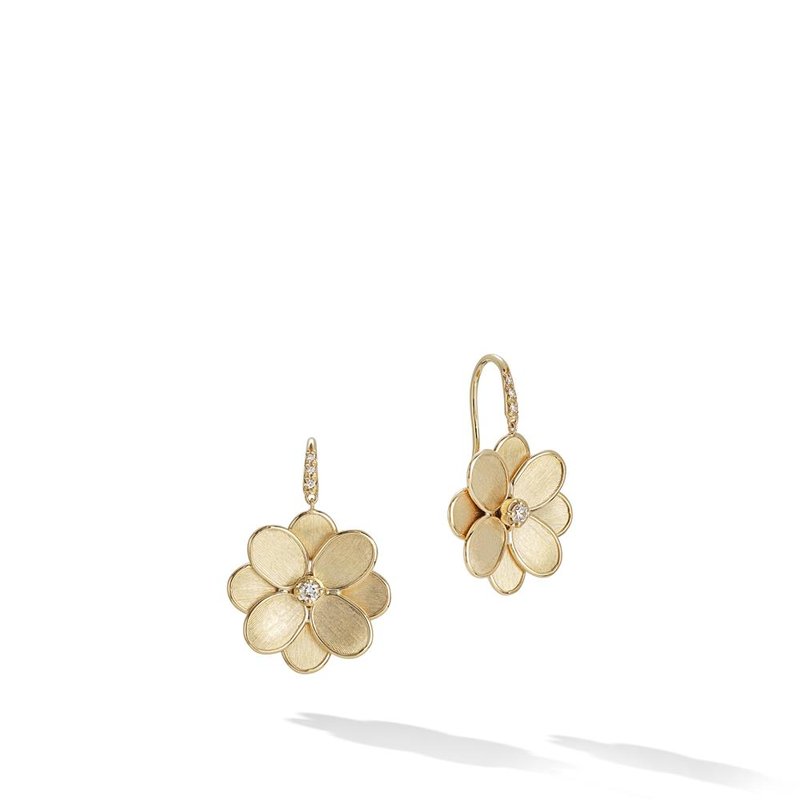 MARCO BICEGO PETALI 18K YELLOW GOLD FLOWER EARRINGS SET WITH A ROUND DIAMONDS 0.19TW