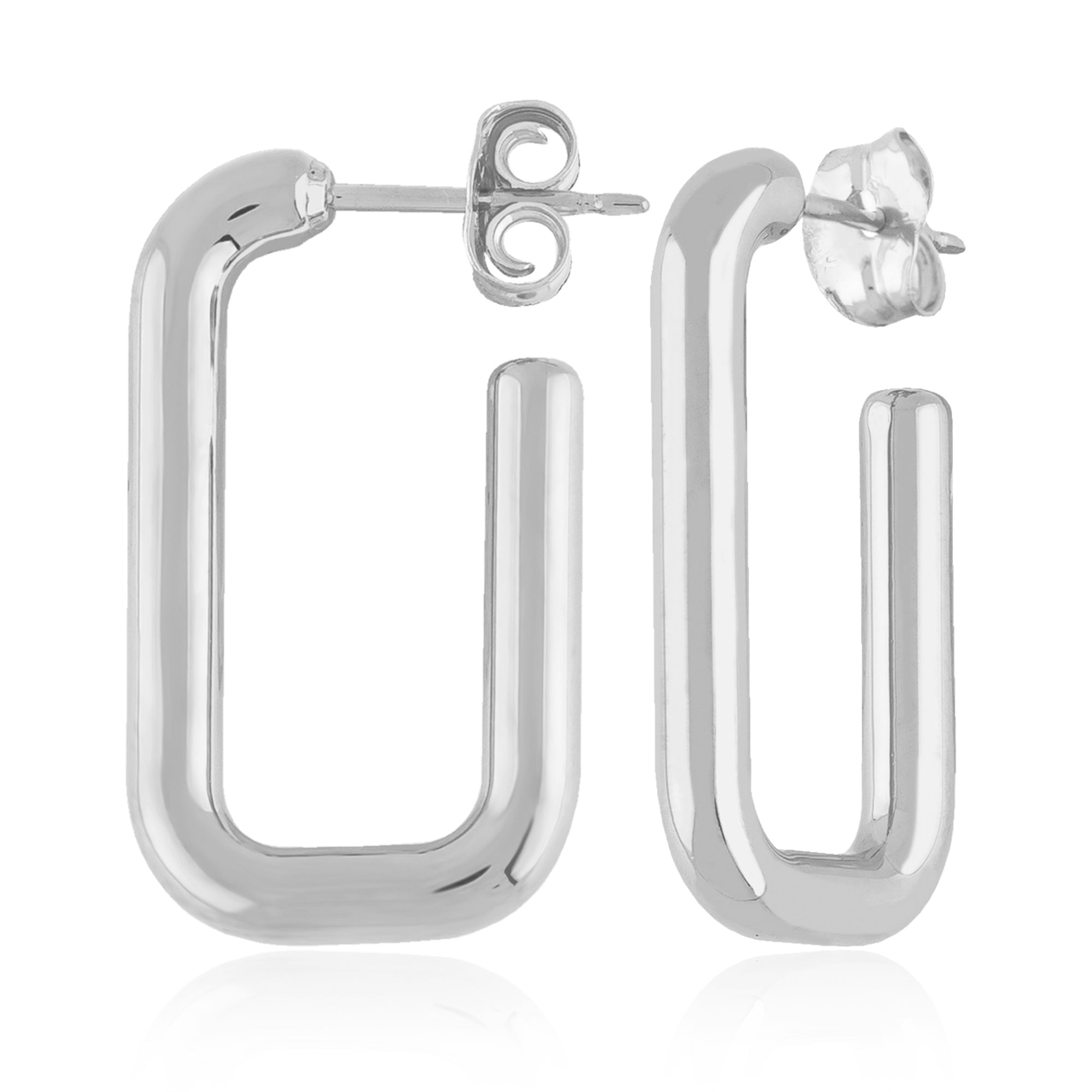 CARLA STERLING SILVER ROUNDED RECTANGULAR "J" HOOP EARRINGS