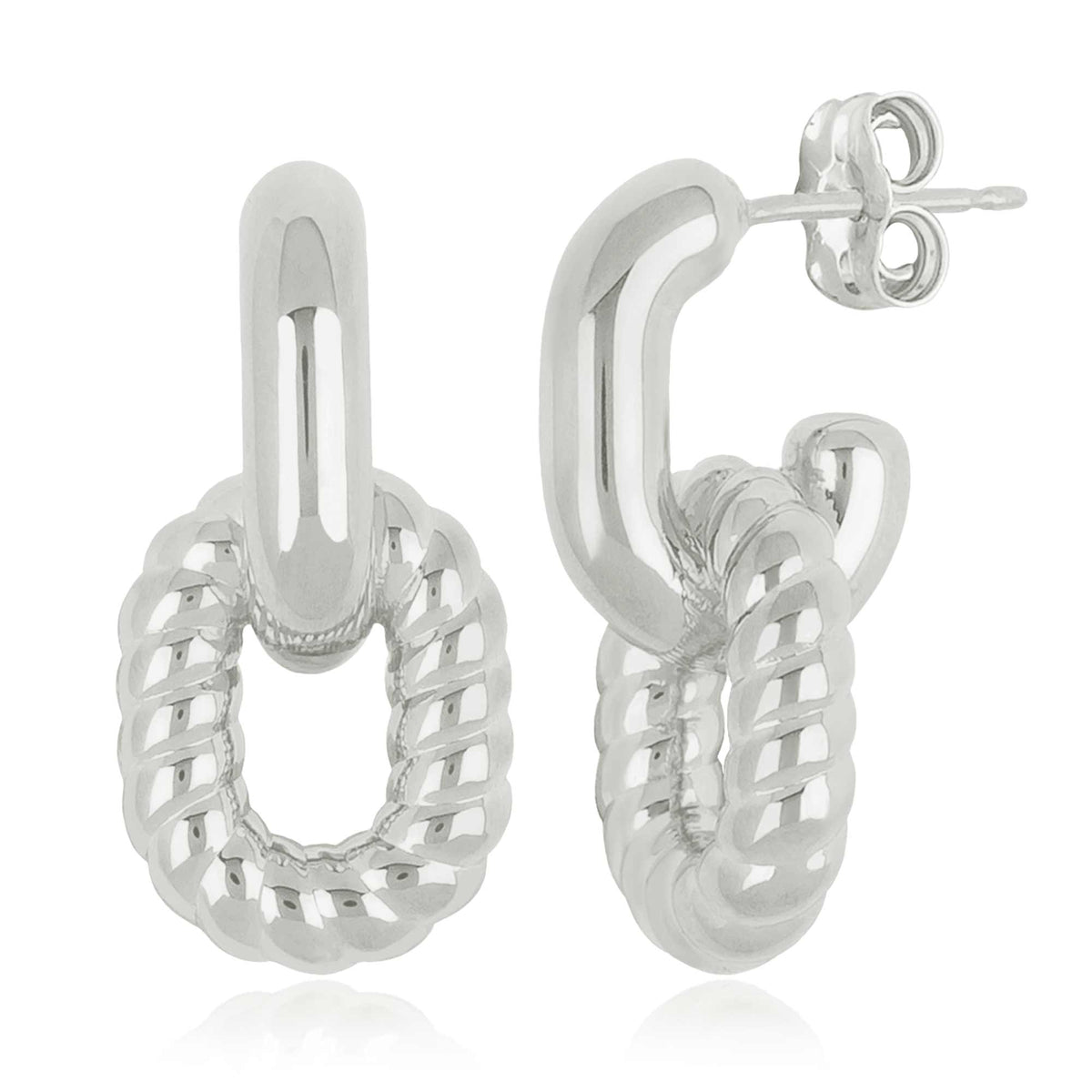 CARLA STERLING SILVER SMALL OVAL DOUBLE LINK TWIST HOOP EARRINGS