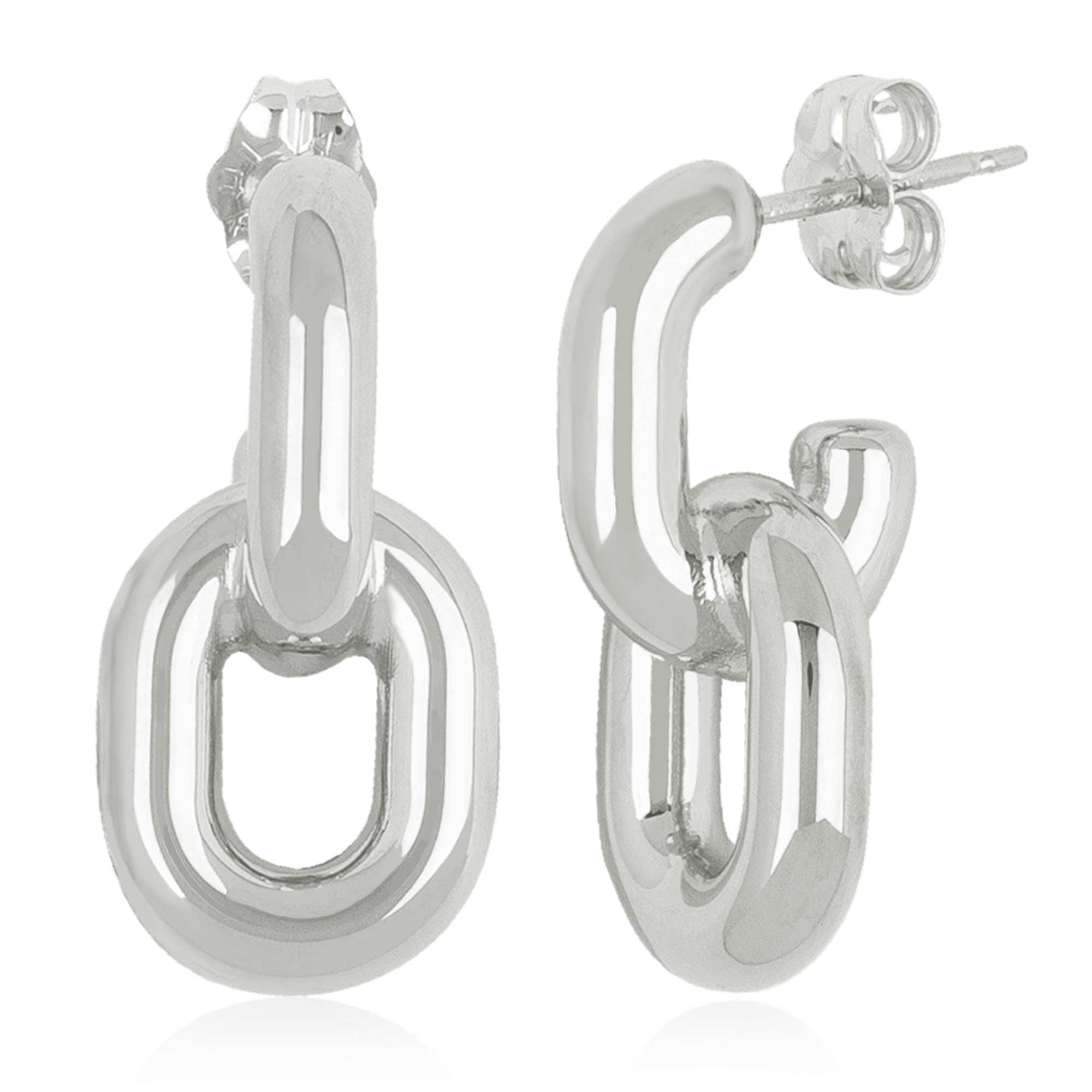 CARLA STERLING SILVER MEDIUM OVAL DOUBLE LINK HOOP EARRINGS.
