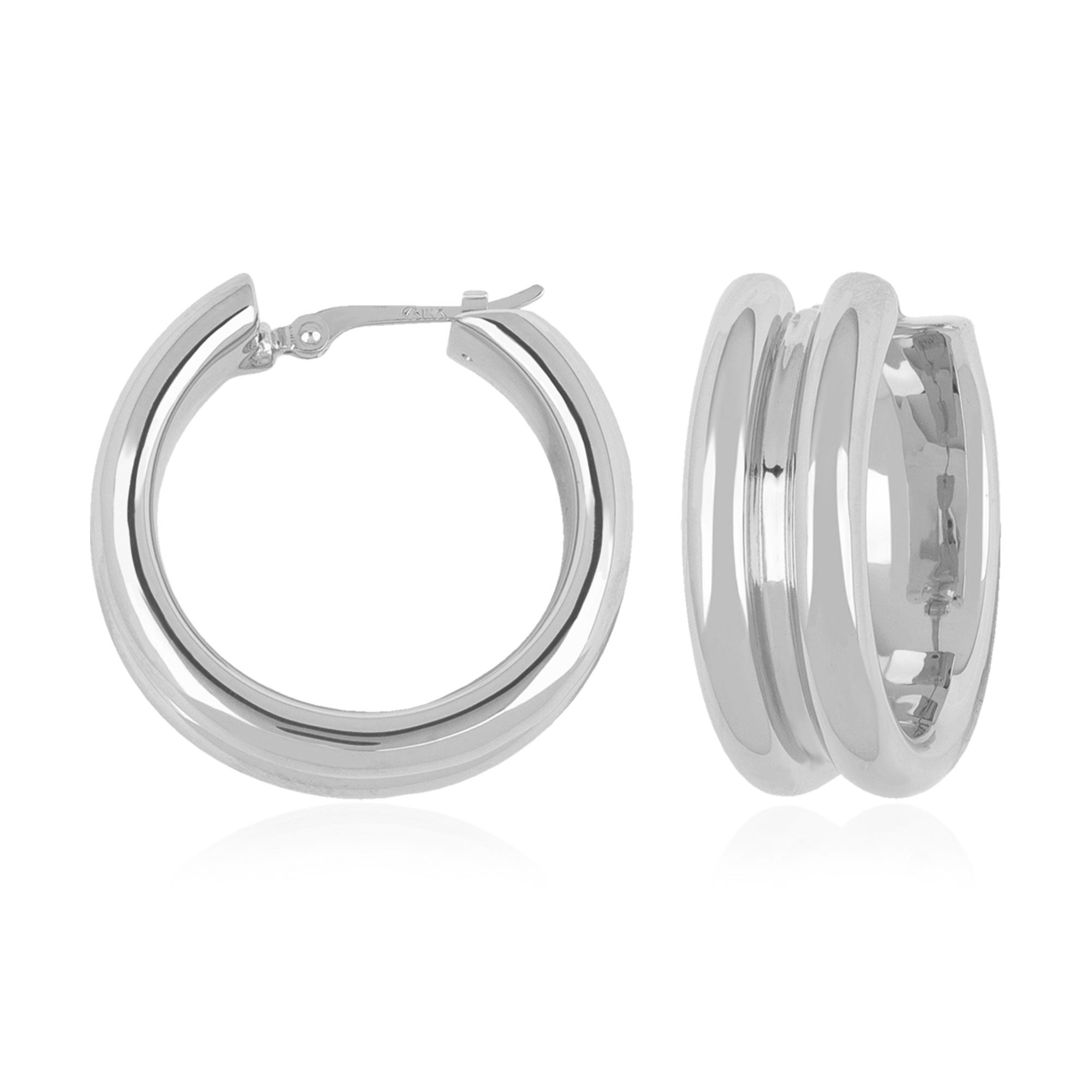 CARLA STERLING SILVER TRIPLE PLAIN / TWIST TUBE HOOP