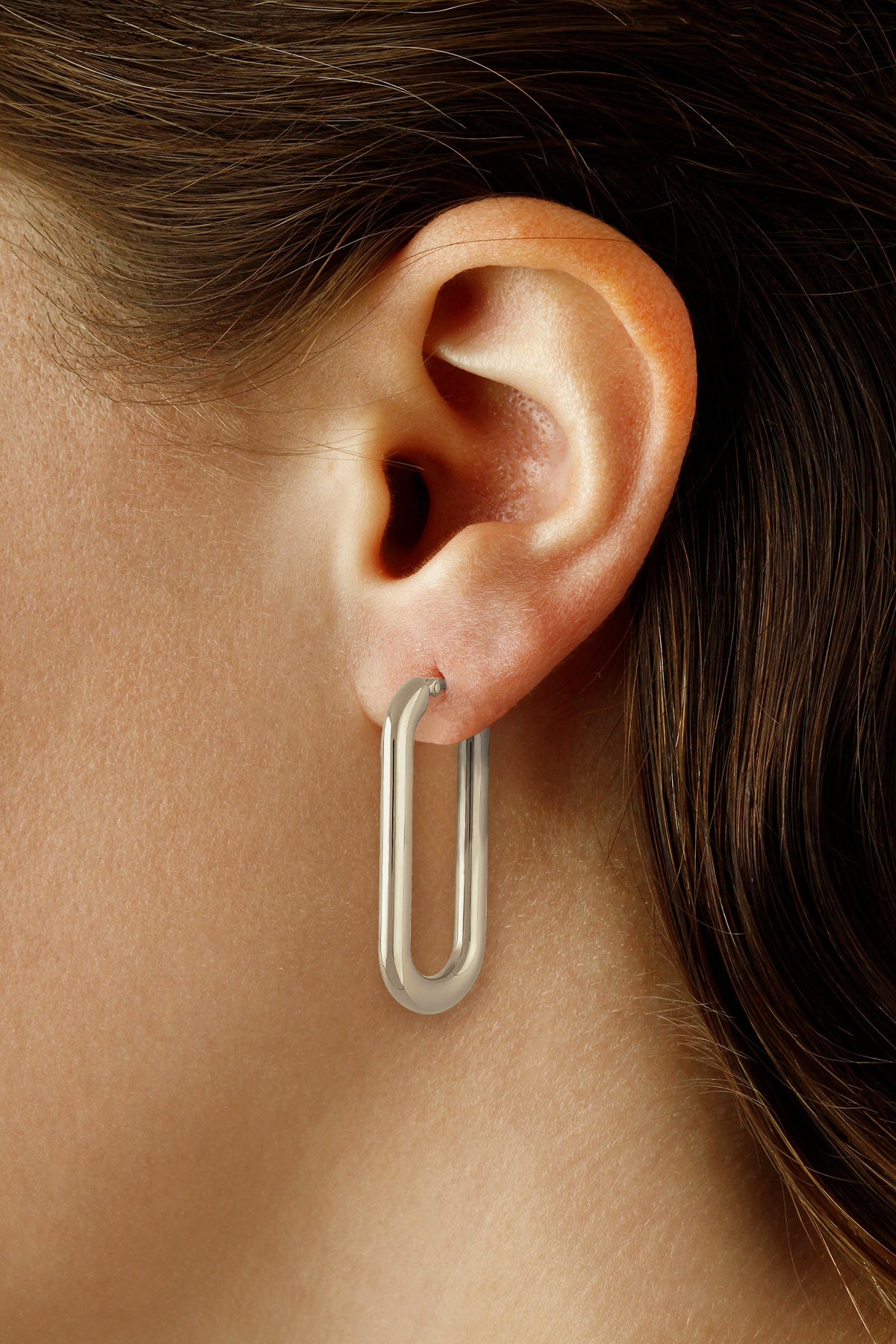 CARLA STERLING SILVER LONG FLAT OVAL HOOP EARRINGS