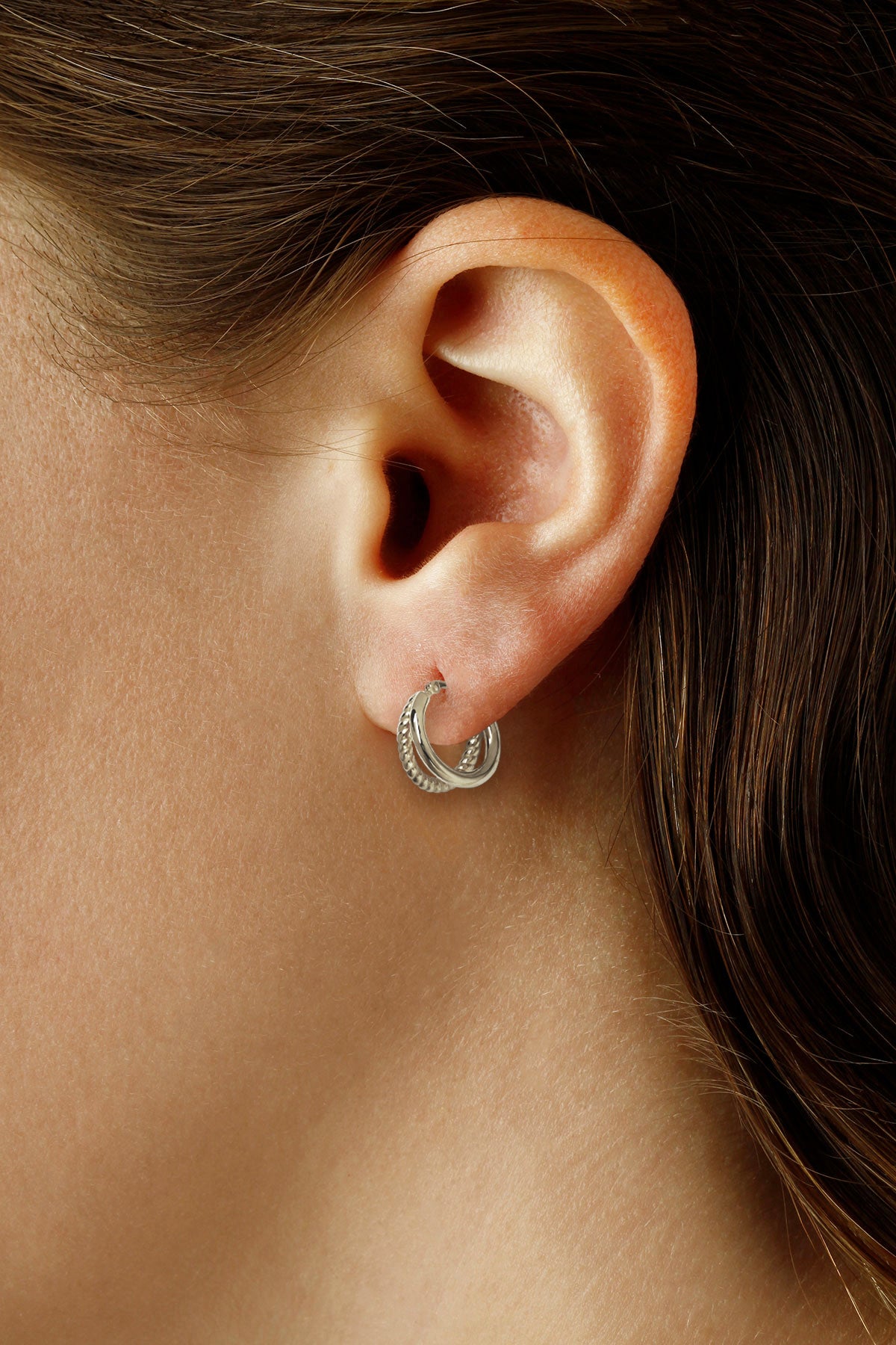 CARLA STERLING SILVER SMALL DOUBLE TUBE WITH TWIST HOOP EARRINGS