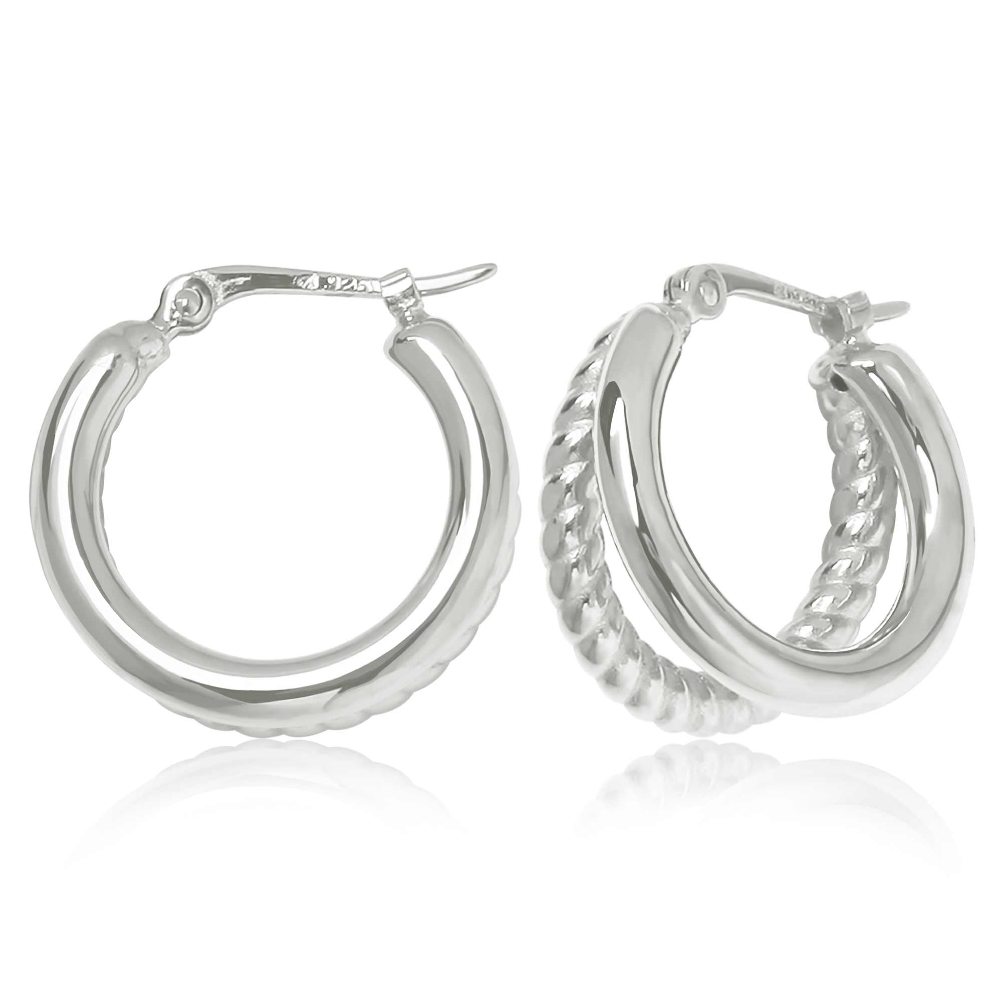 CARLA STERLING SILVER SMALL DOUBLE TUBE WITH TWIST HOOP EARRINGS