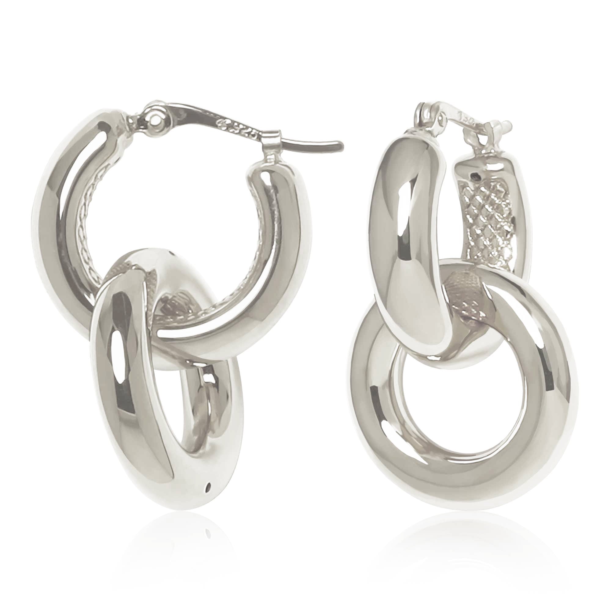 CARLA STERLING SILVER CHUBBY DONUT DROP HOOP EARRINGS