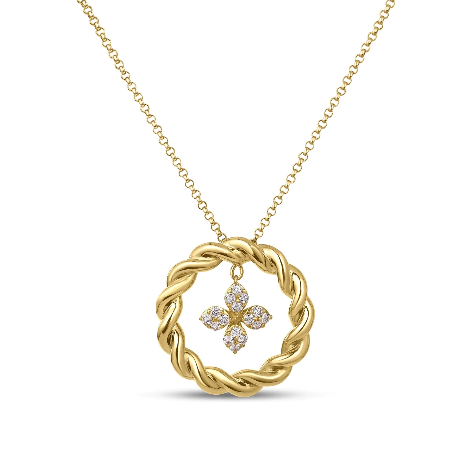 ROBERTO COIN 18K YELLOW GOLD LOVE IN VERONA TWIST 0.13CT TW GH/SI DIAMOND NECKLACE.