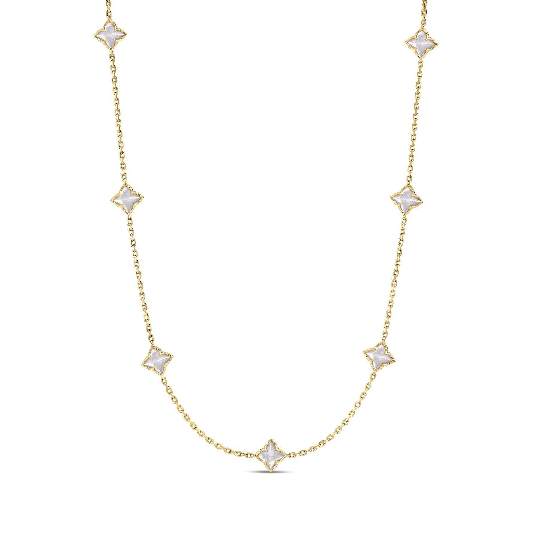 ROBERTO COIN 18K YELLOW GOLD VENETIAN PRINCESS CARNIVAL MOTHER OF PEARL FLOWER STATION NECKLACE
