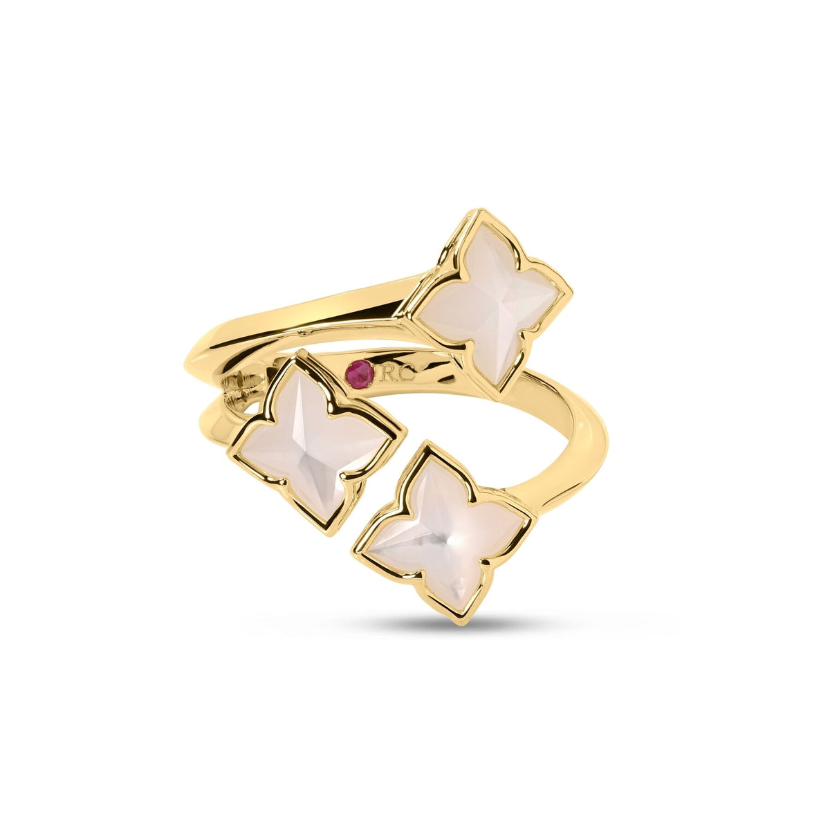 ROBERTO COIN 18K YELLOW GOLD VENETIAN PRINCESS CARNIVAL MOTHER OF PEARL 3 ROW FLOWER RING