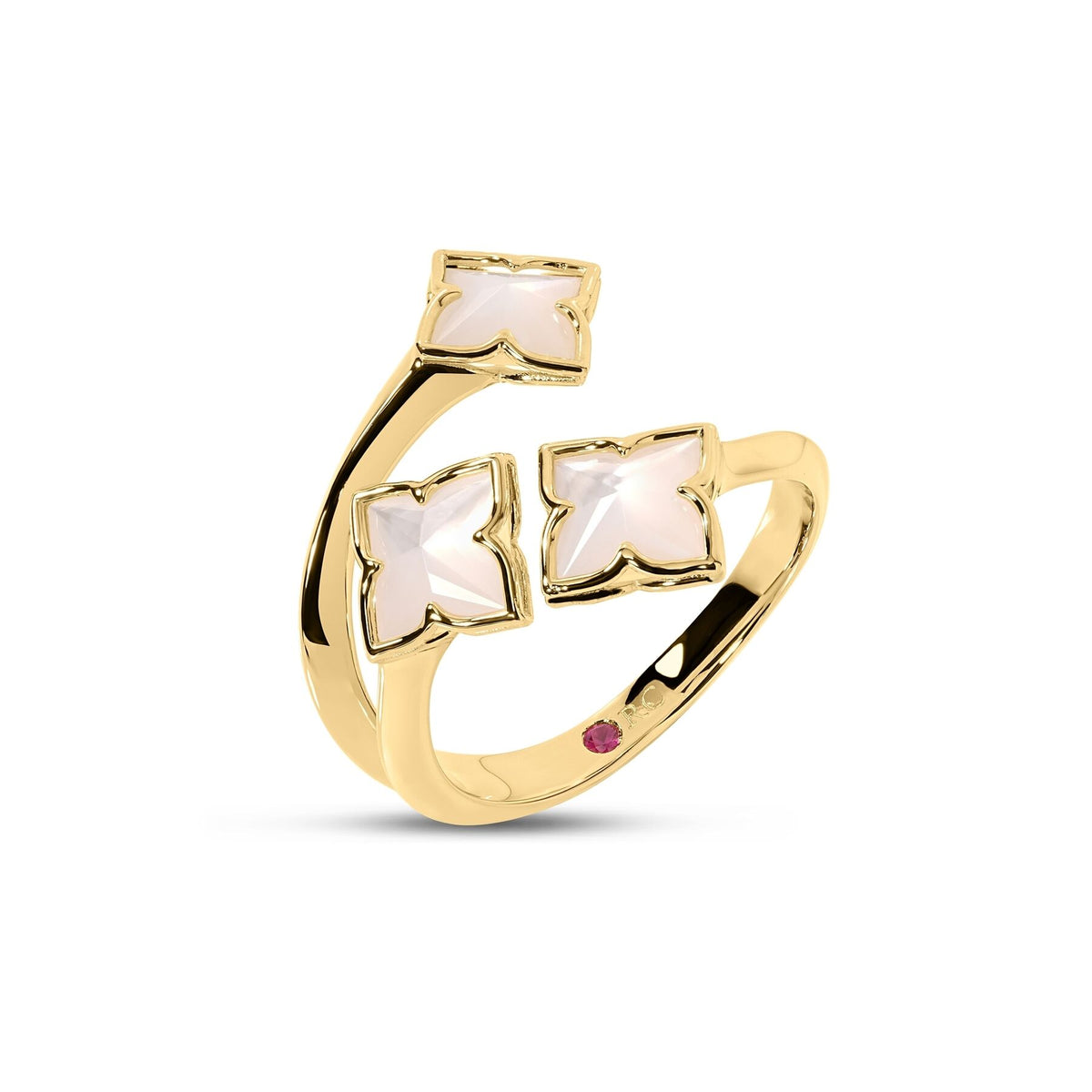 ROBERTO COIN 18K YELLOW GOLD VENETIAN PRINCESS CARNIVAL MOTHER OF PEARL 3 ROW FLOWER RING